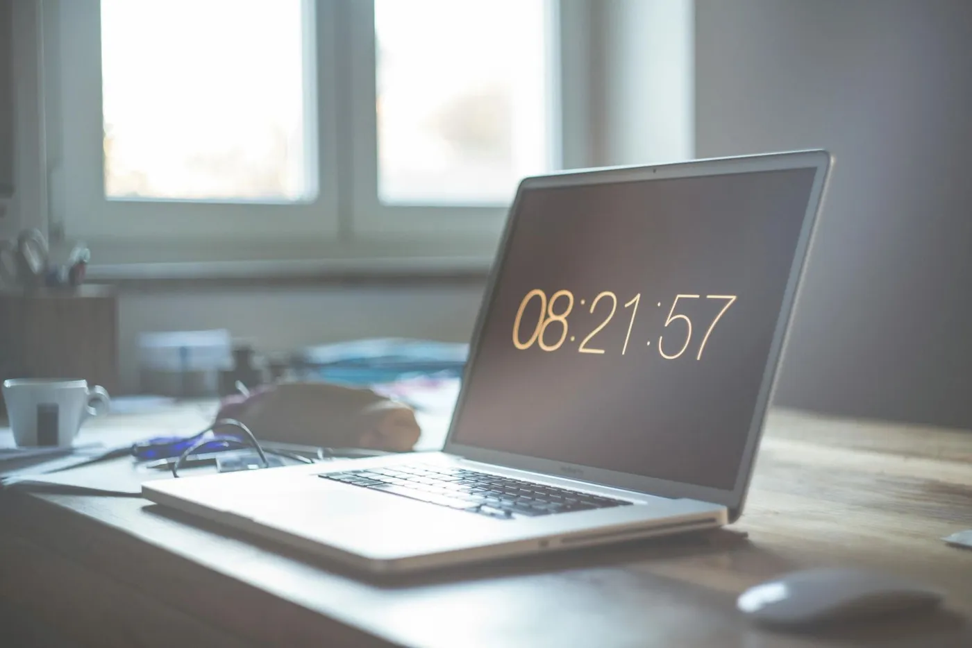 Laptop on a desk ready for an online notary session